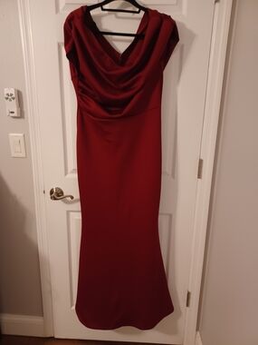 OTS Elegant Marron Cowl Neck Evening Gown
